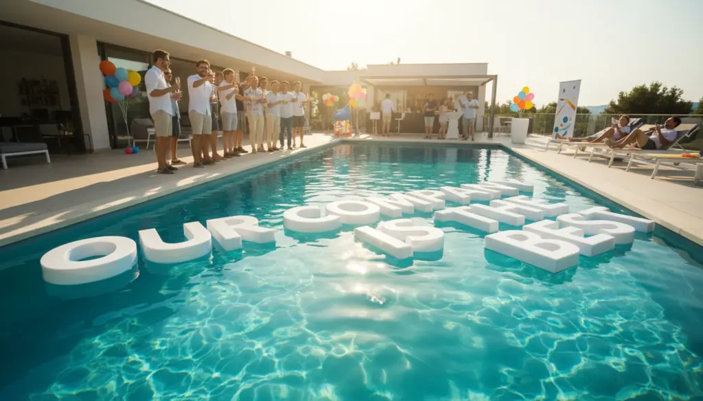 pool party floating letters